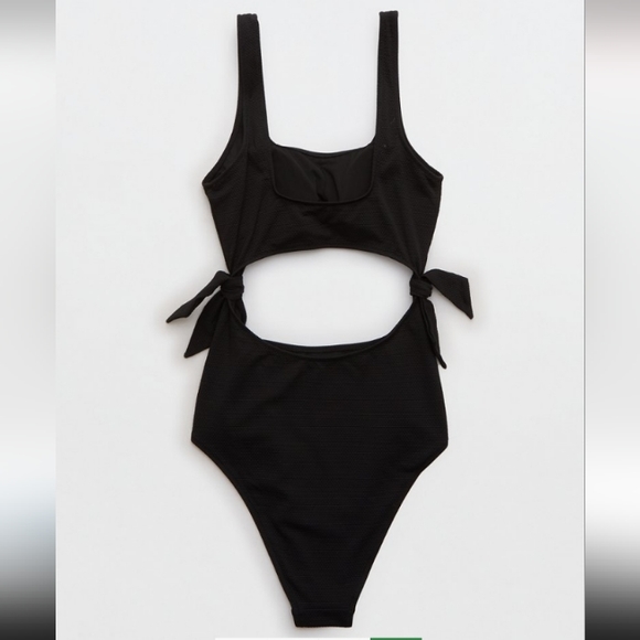 🆕️NWT Aerie Pique Cut Out Scoop One Piece Swimsuit in 'Black', Medium - Picture 4 of 7